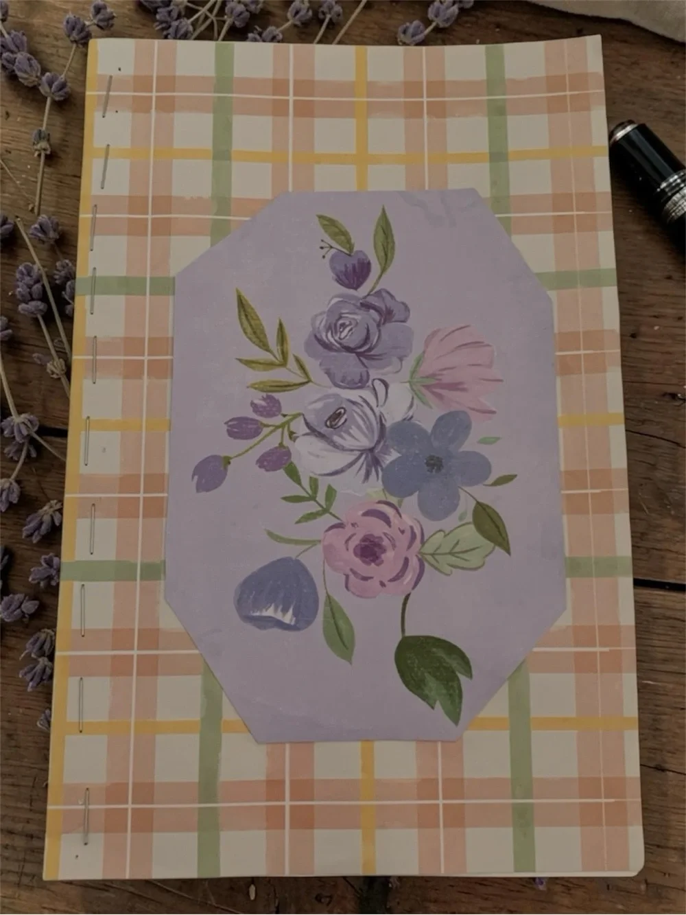 Handmade Upcycled Floral Plaid Lavender Notebook Journal 1 Set